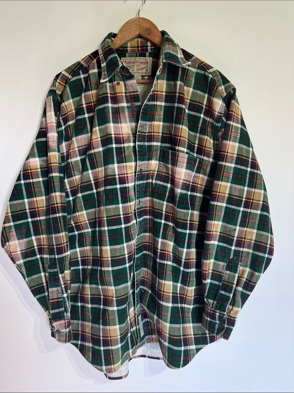 Vintage Abercrombie & Fitch Green and Cream Plaid Flannel Shirt